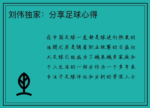 刘伟独家：分享足球心得